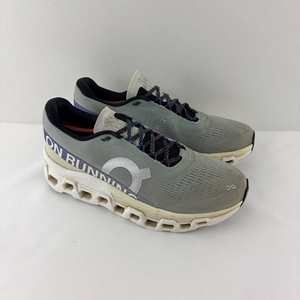 On Running Men's Cloudmonster Gray Purple White Running Shoes Size 10.5